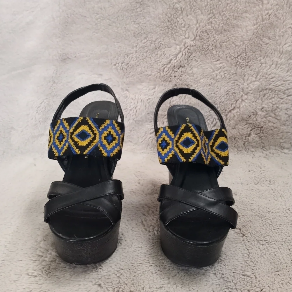 Chinese Laundry Bohemian Batik Print Leather Strappy Slingback Platform Sandal